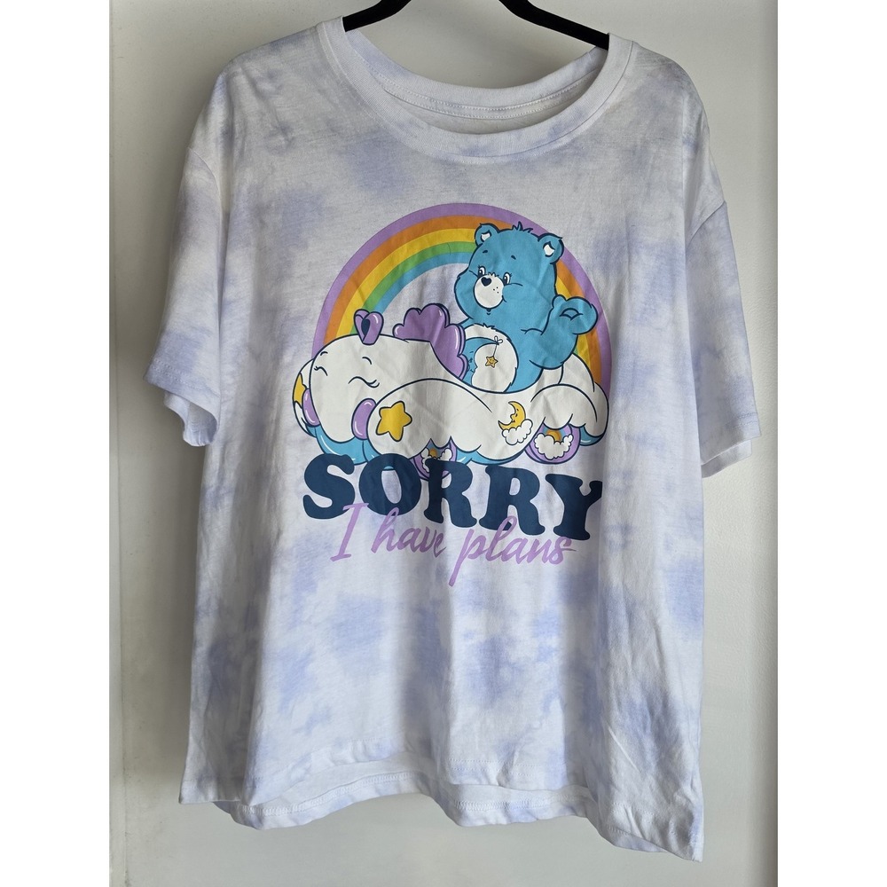 NWT Care Bears Sorry I Have Plans XXL Blue‎ White Tie Dye Short Sleeve T-Shirt